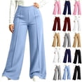 thumbnail image 1 of Ghalytn Women's High Waist Wide Leg Dress Pants - Crossover and Solid Waist Front Seam Flowy Palazzo Trousers with Pockets Plus Size XL-5XL, 1 of 5