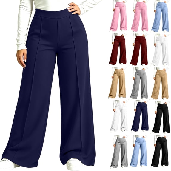 Ghalytn Women's High Waist Wide Leg Dress Pants - Crossover and Solid Waist Front Seam Flowy Palazzo Trousers with Pockets Plus Size XL-5XL