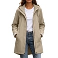 thumbnail image 1 of Ghalytn Women's Mid Length Hooded Rain Jacket with Adjustable Cuffs, Drawstring Waist Zip Up Windproof Coat Side Pockets, 1 of 9