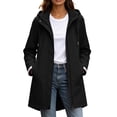 thumbnail image 1 of Ghalytn Women's Mid Length Hooded Rain Jacket with Adjustable Cuffs, Drawstring Waist Zip Up Windproof Coat Side Pockets, 1 of 9