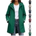 thumbnail image 1 of Ghalytn Women's Mid Length Hooded Rain Jacket with Adjustable Cuffs, Drawstring Waist Zip Up Windproof Coat Side Pockets, 1 of 8