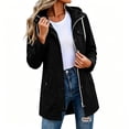 thumbnail image 1 of Ghalytn Women's Mid Length Hooded Rain Jacket with Flap Pockets, Zip Up Windproof Trench Coat, 1 of 5