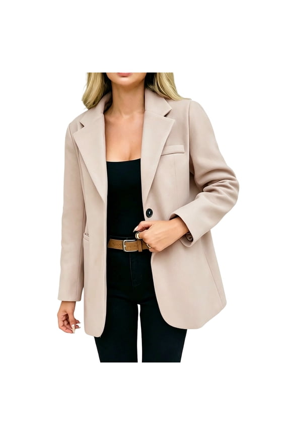 Women's Notched Lapel Blazer - Two Button Suit Jacket Loose Fit Business Casual Outerwear