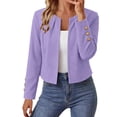 thumbnail image 1 of Ghalytn Women's Open Front Cropped Blazer with Gold Button Cuffs, Round Neck Long Sleeve Suit Jacket, 1 of 6