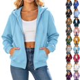 thumbnail image 1 of Ghalytn Women's Oversized Full Zip Drawstring Hooded Fleece Jacket, Rib Cuff Relaxed Waist Hem Pullover with Pocket, 1 of 8