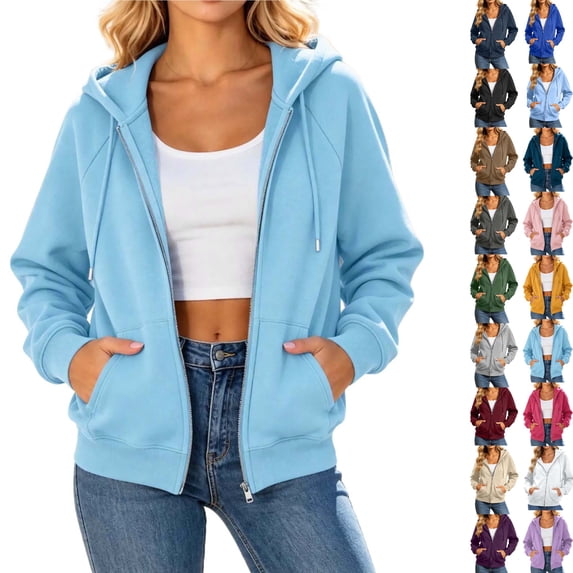 Ghalytn Women's Oversized Full Zip Drawstring Hooded Fleece Jacket, Rib Cuff Relaxed Waist Hem Pullover with Pocket