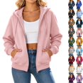 thumbnail image 1 of Ghalytn Women's Oversized Full Zip Drawstring Hooded Fleece Jacket, Rib Cuff Relaxed Waist Hem Pullover with Pocket, 1 of 8