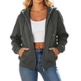thumbnail image 1 of Ghalytn Women's Oversized Full Zip Drawstring Hooded Fleece Jacket, Rib Cuff Relaxed Waist Hem Pullover with Pocket, 1 of 9