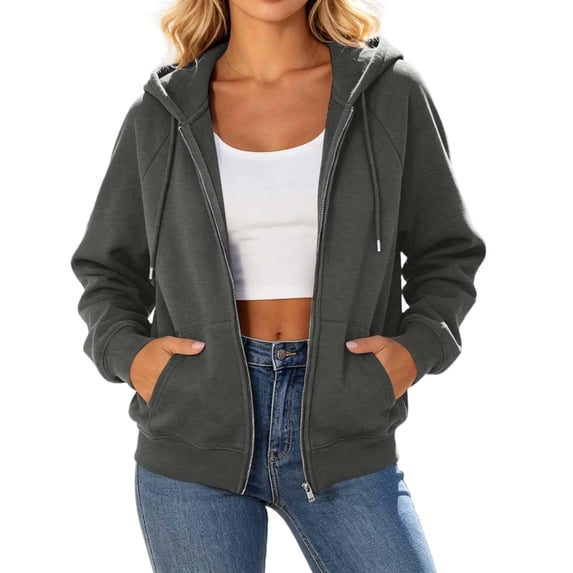 Ghalytn Women's Oversized Full Zip Drawstring Hooded Fleece Jacket, Rib Cuff Relaxed Waist Hem Pullover with Pocket