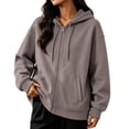 thumbnail image 1 of Ghalytn Women's Oversized Full Zip Hoodie Jacket, Drawstring Hood Long Rib Cuff Sleeve Relaxed Fit Cropped with Side Pockets, 1 of 7