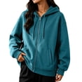 thumbnail image 1 of Ghalytn Women's Oversized Full Zip Hoodie Jacket, Drawstring Hood Long Rib Cuff Sleeve Relaxed Fit Cropped with Side Pockets, 1 of 7