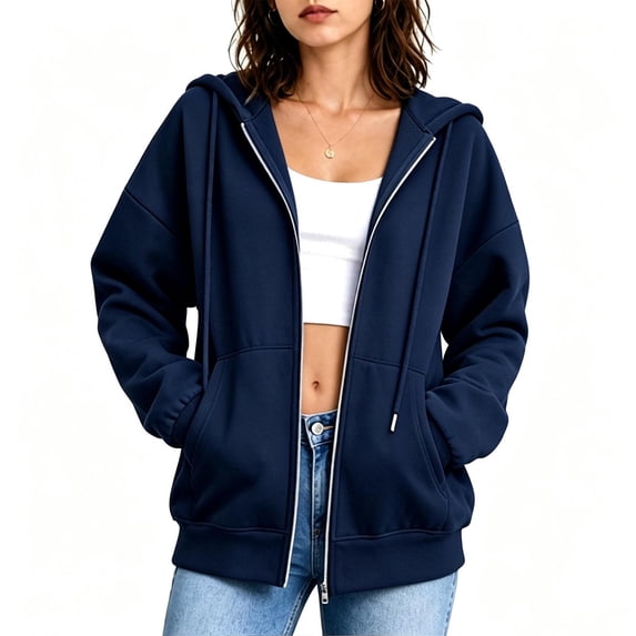 Ghalytn Women's Oversized Zip Up Hoodie with Kangaroo Pocket, Long Sleeve Loose Fit Casual Jacket