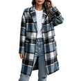thumbnail image 1 of Ghalytn Women's Plaid Mid Long Coat Notched Lapel Single Button Long Sleeve Tartan Overcoat with Pockets, 1 of 9