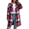 thumbnail image 1 of Ghalytn Women's Plaid Mid Long Coat Notched Lapel Single Button Long Sleeve Tartan Overcoat with Pockets, 1 of 9