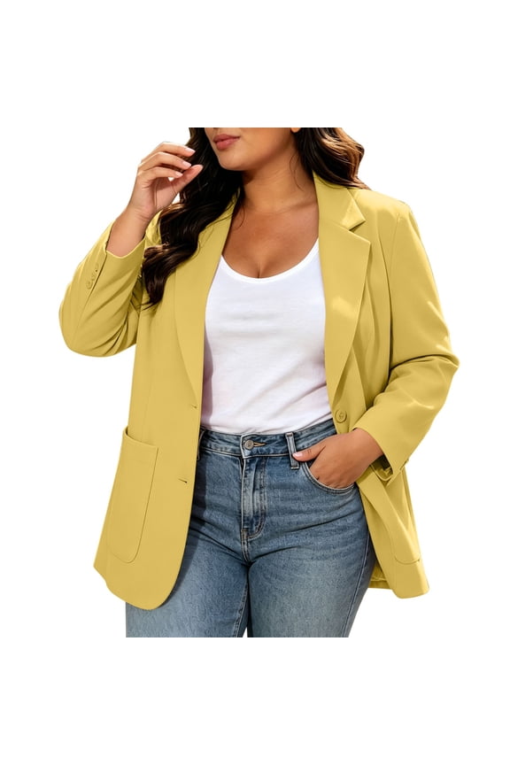 Women's Plus Size Notch Lapel Blazer Jacket Loose Fit Single-Button Long Sleeve Open-Front Work Cardigan with Patch Pockets (L-5XL)