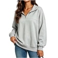 thumbnail image 1 of Ghalytn Women's Quarter Zip Collared Sweatshirt, Long Rib Cuff Sleeve Drop Shoulder Relaxed Fit Pullover Top, 1 of 5
