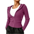 thumbnail image 1 of Ghalytn Women's Ribbed Knit Zip Up Hooded Crop Jacket Long Sleeve Slim Fit Casual Cardigan, 1 of 7