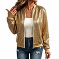thumbnail image 1 of Ghalytn Women's Sequin Bomber Jacket Long Sleeve Zip Up Stand Collar Sparkly Outerwear Party Night Out, 1 of 5