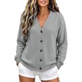 thumbnail image 1 of Ghalytn Women's Waffle Knit V-Neck Cardigan, Button Front Long Sleeve with Pockets, 1 of 8