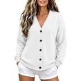 thumbnail image 1 of Ghalytn Women's Waffle Knit V-Neck Cardigan, Button Front Long Sleeve with Pockets, 1 of 8
