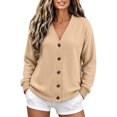 thumbnail image 1 of Ghalytn Women's Waffle Knit V-Neck Cardigan, Button Front Long Sleeve with Pockets, 1 of 8