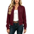 thumbnail image 1 of Ghalytn Women's Waffle Knit Zip Up Jacket with Side and Sleeve Pockets, Stand Collar Cropped Casual Coat, 1 of 4