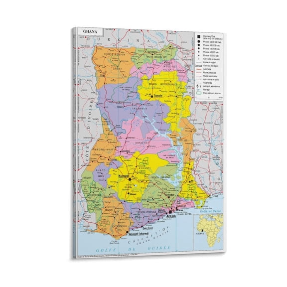 Ghana Map Poster Wall Art Picture Painting Poster Canvas Print Posters Artworks Bedroom Living Room Decor 20x30inch(50x75cm)