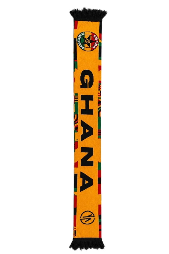 Ghana Soccer Fan Scarf, Black Red and Gold, with Tassels, Football Supporter