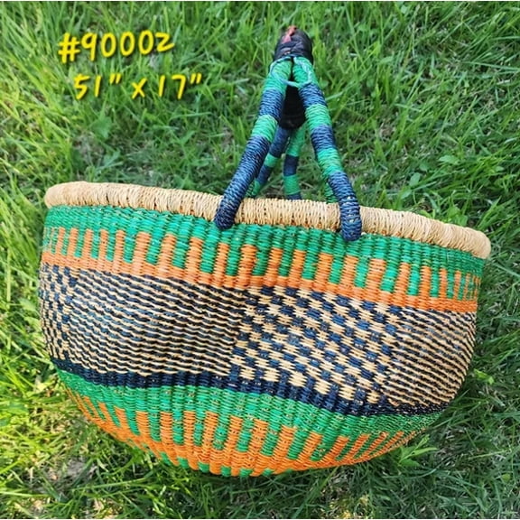 Ghanaian Bolga Market Baskets w/leather handles