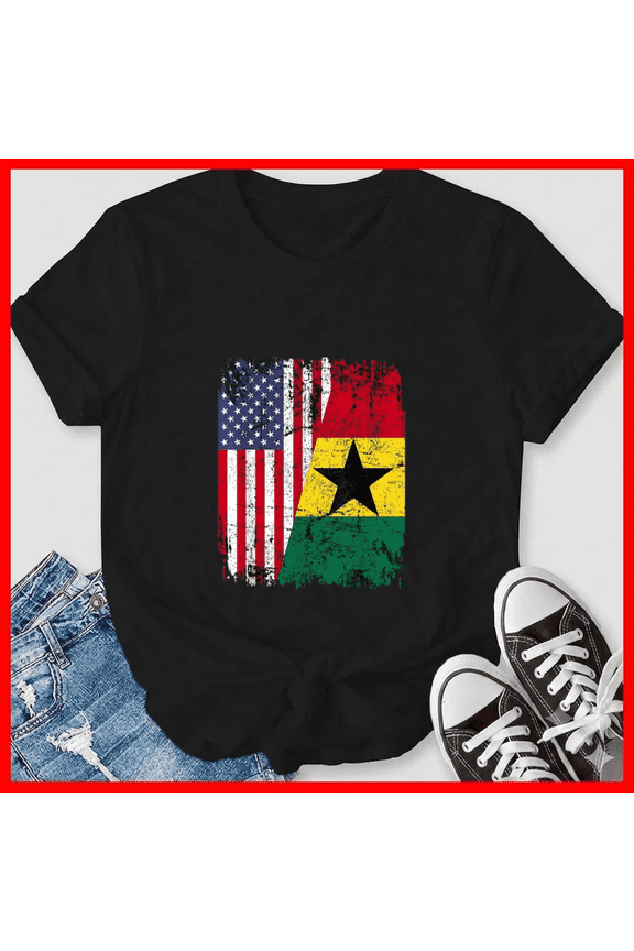 Ghanaian Roots Half American Flag Ghana Dual Soccer Supporter Unisex T-Shirt, up to size 5XL