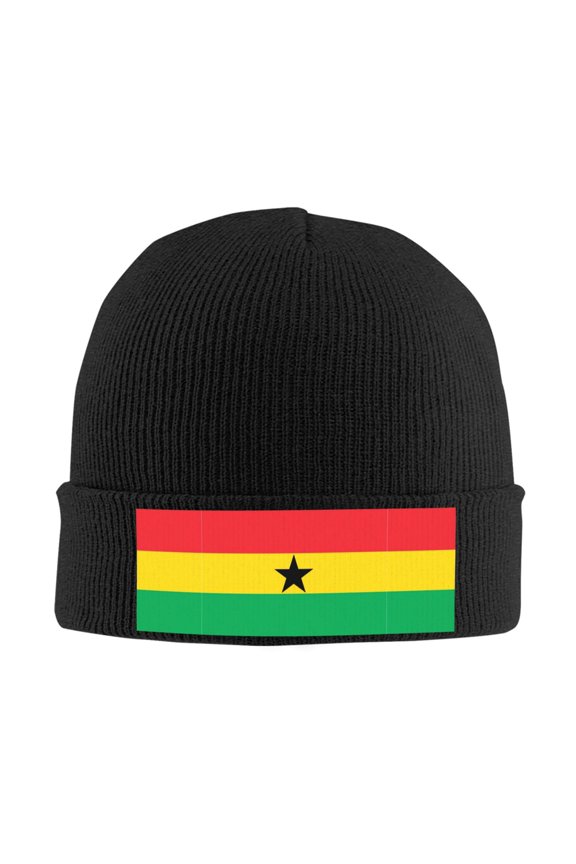 Ghanaians-Flag Winter Beanie Hats for Men Women Warm Cozy Knitted Cuffed Skull Cap Black