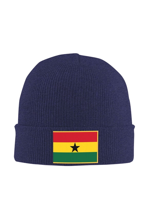 Ghanaians-Flag Winter Beanie Hats for Men Women Warm Cozy Knitted Cuffed Skull Cap Navy Blue