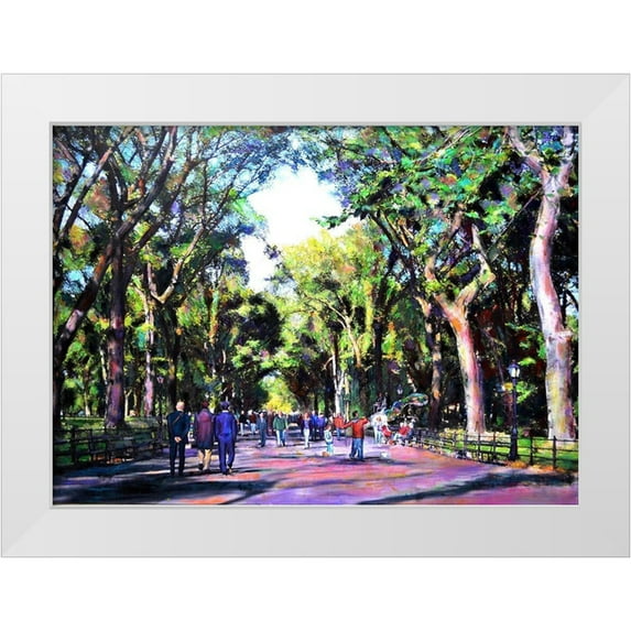 Ghanooni, Sarah 18x14 White Modern Wood Framed Museum Art Print Titled - A Stroll in Central Park
