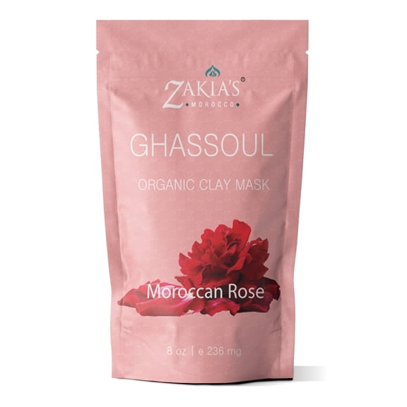 Ghassoul (Rhassoul) Moroccan Clay - For face, body and hair - 8 oz - Delicate Moroccan Rose Scent by Zakia's Morocco