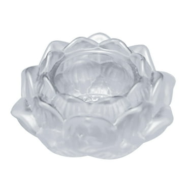 Gheawn Candles & Holders Light Holder 7 Colors Crystal Glass Lotu Flower Candle Tea Light Holder Buddhist Candlestick (White)
