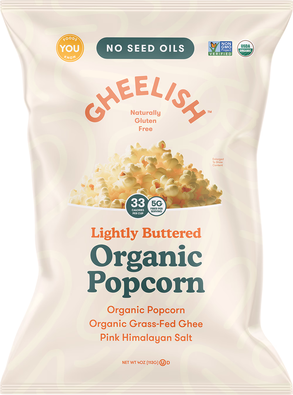 Gheelish Ghee Buttered Flavored Organic Popcorn - 4 Ounces (Pack Of 3) Grass Fed Ghee, No Seed Oils, Non GMO