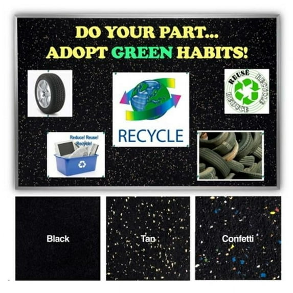 Ghent 3 ft. x 4 ft. Aluminum Frame Recycled Rubber Tackboard - Black