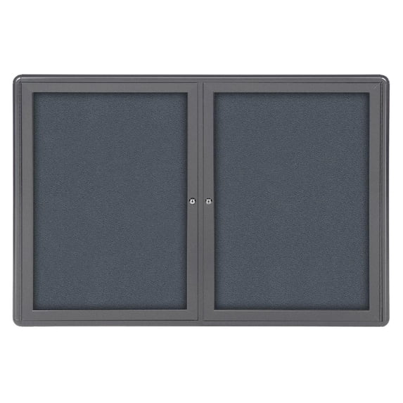 Ghent Ovation Grey Fabric and Aluminum 34" x 47" 2-door Bulletin Board - 34 x 47