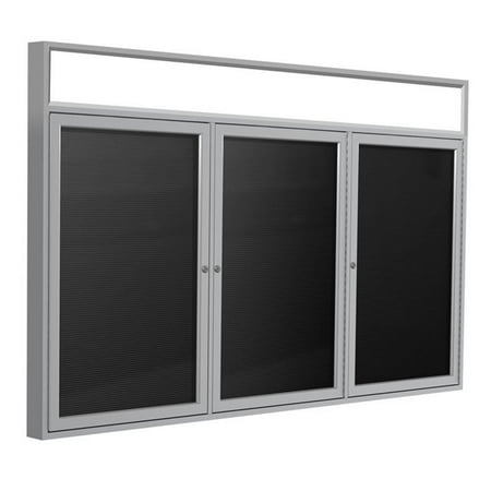 Ghent 36"x72" 3-Door Silver Aluminum Frame Vinyl Letterboard - Black