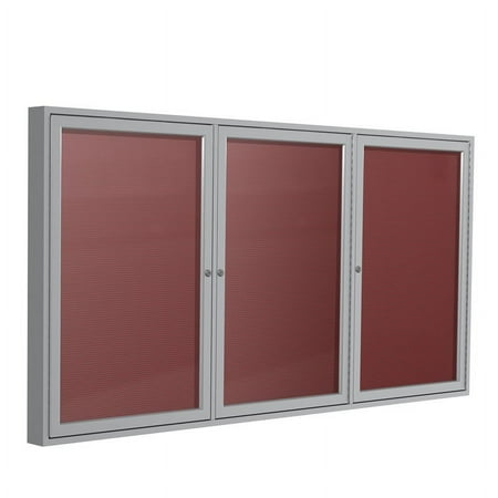 Ghent 36"x72" 3-Door Silver Aluminum Frame Fabric Letterboard - Red