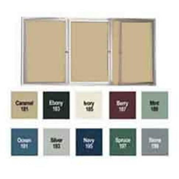 Ghent  48 in. x 72 in. 3-Door Satin Aluminum Frame Enclosed Vinyl Bulletin Board - Navy
