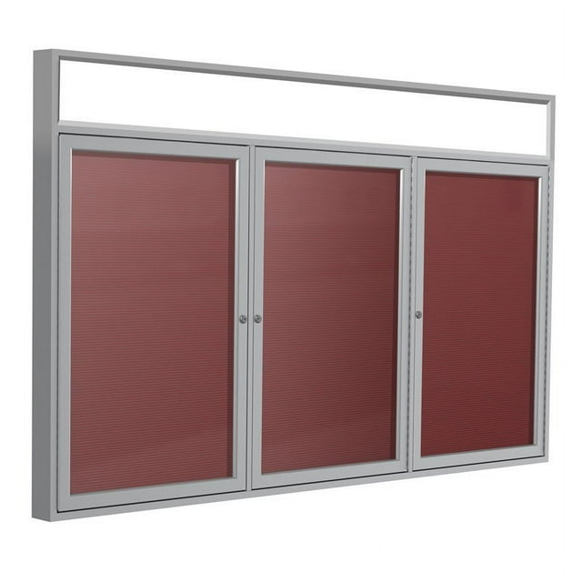 Ghent 48"x72" 3-Door Silver Aluminum Headliner Fabric Letterboard Red