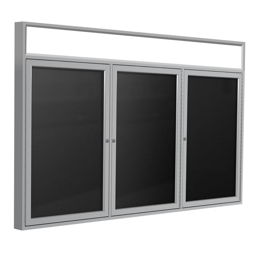 Ghent 48"x96" 3-Dr Silver Aluminum Headliner Fabric Letterboard Black