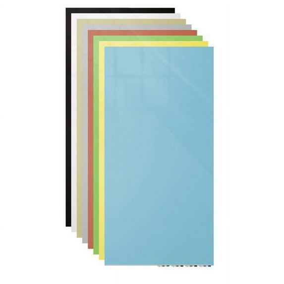 Ghent Aria 5'H x 4'W Magnetic Glass White Board, Blue Surface, Vertical, 4 Rare Earth Magnets, 4 Markers and Eraser