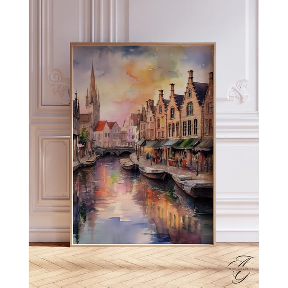 Ghent Belgium Print, Graslei Canal Wall Art, European Cityscape Poster, Benelux Art, Cit131, Unframed Canvas Size 24x36 F03.1.21l676