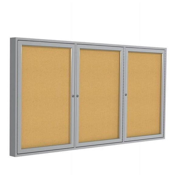 Ghent Manufacturing 4322801 72 x 36 in. Enclosed Bulletin Board 3 Door - Natural Cork & Silver Frame
