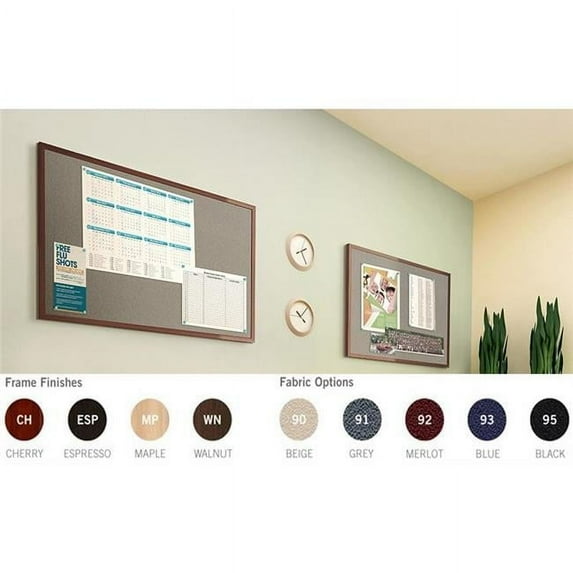 Ghent Manufacturing IMM48WNF91 47.75 x 95.75 in. Impression Modern Frame Gray Fabric Bulletin Board, Walnut