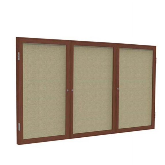 Ghent Manufacturing PWC34872F-90 48 x 72 in. 3-Door Wood Frame Cherry Enclosed Fabric Bulletin Board - Beige