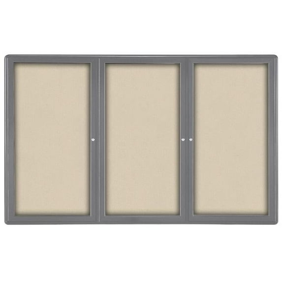 Ghent OVG5-F90 Ovation 3 Door Enclosed Fabric Bulletin Board with Gray Frame, 4 x 6 ft. - Beige