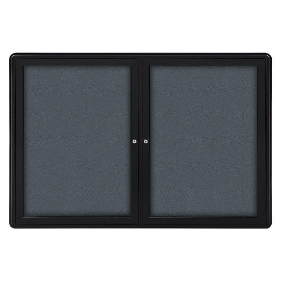 Ghent Ovation Enclosed Bulletin Board 2 Door 60"W x 36"H Gray Fabric/Black Frame